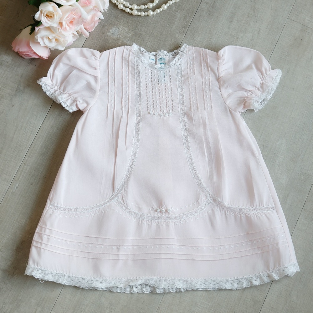 Pink Heirloom Dress with Slip Vintage Style Feltman Brothers Lace Inlay NWT